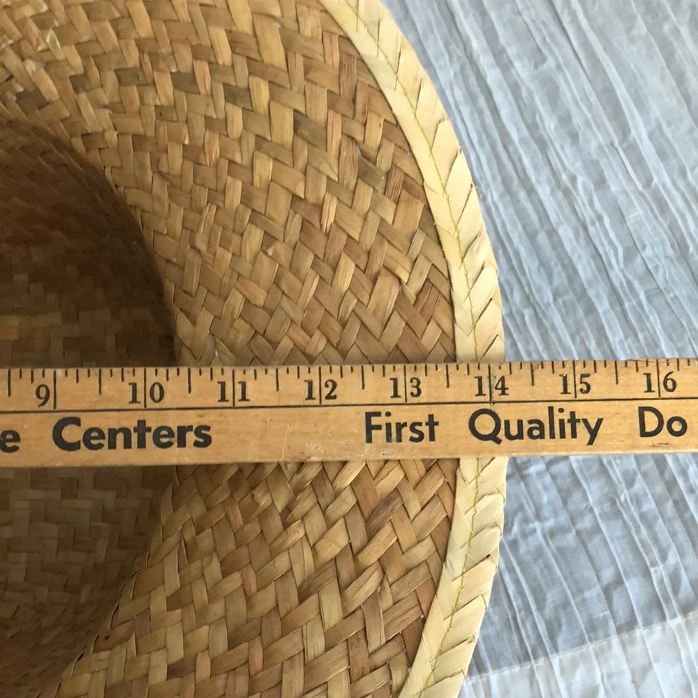 Women wicker thick weave medium brim summer sun hat w/rattan tie